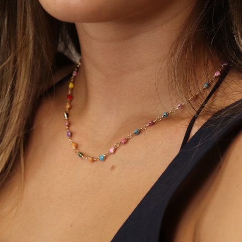 Golden & Multicolour Enamel Hearts Necklace by Peace of Mind